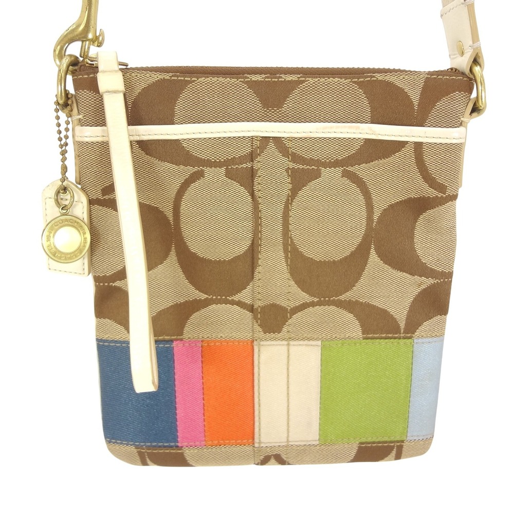 Vintage Y2K Coach Heritage Crossbody Bag Khaki Multi Signature Stripe 10864 COA